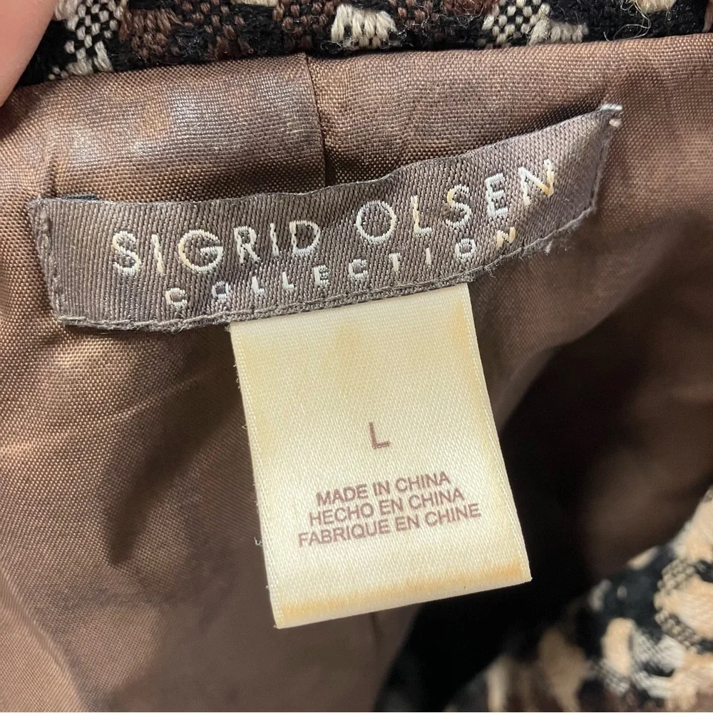 Sigrid Olsen Wool Blazer Lined‎ geometric Plaid Black Brown Preppy Secretary L